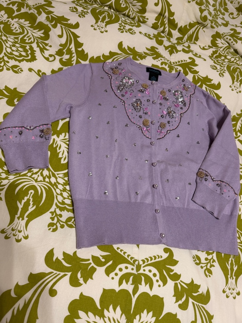 NWT Y2K Vintage Lindsay Lavender Sequin Embellished Cardigan